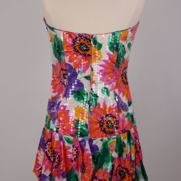 🌺 Vtg A.J. Bari Tropical Floral Ruffled Tierred Strapless Dress Party Resort - Picture 9 of 11
